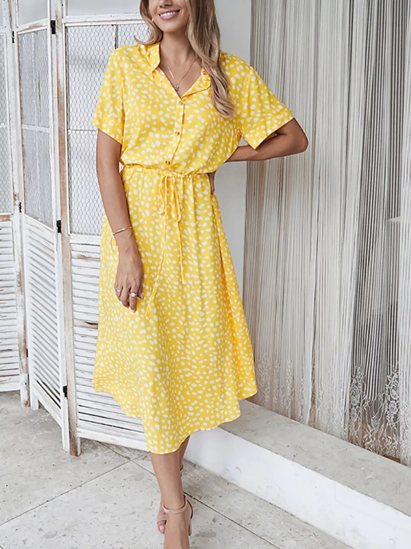 Polka Dot Button Front Midi Dress Simmer & Fay