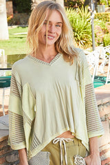 High-Low Contrast V-Neck Top POL Pistachio S