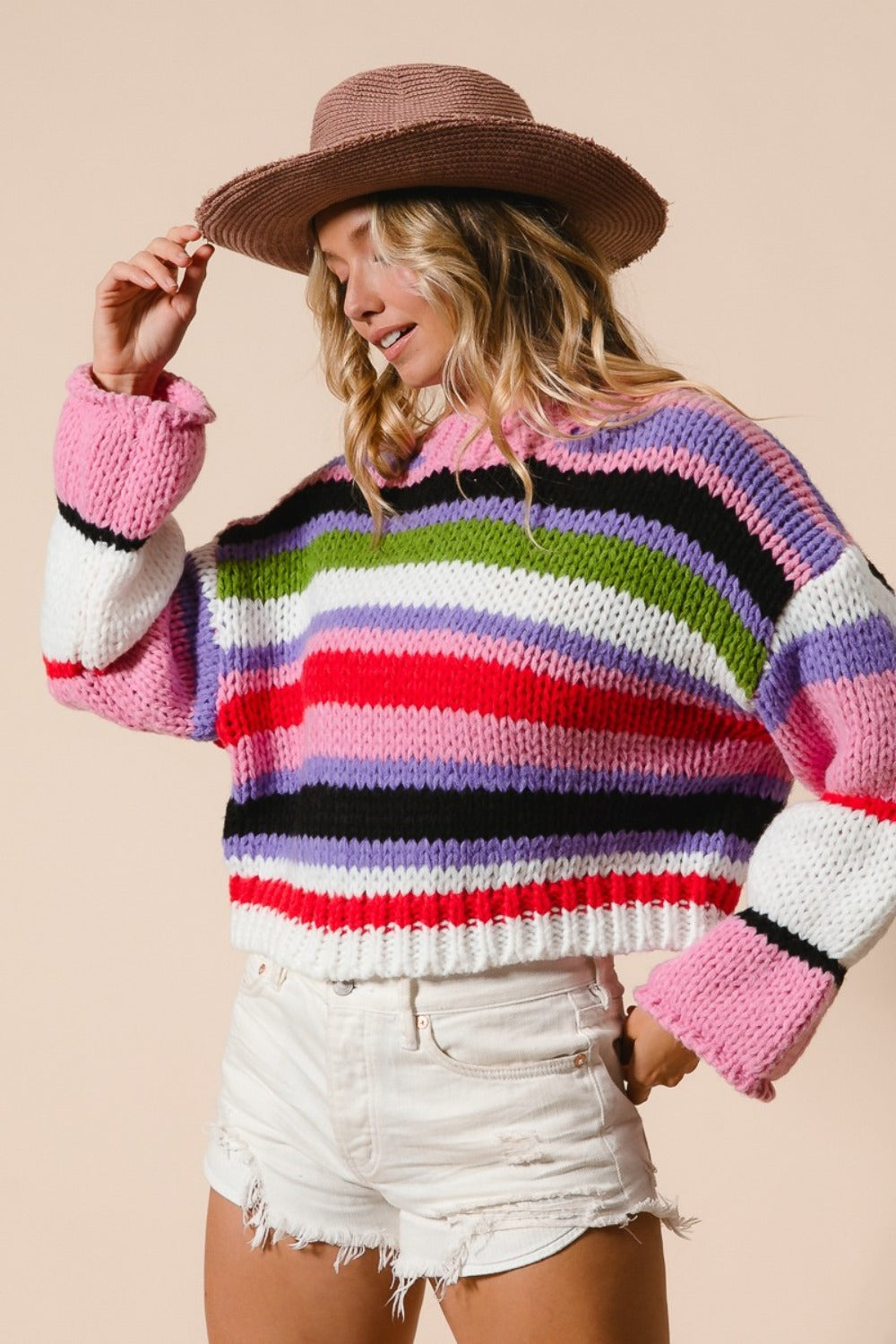 Multi Color Striped Cropped Sweater BiBi   