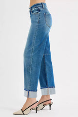 Slouchy Crop Barrel Cuffed Jeans Risen