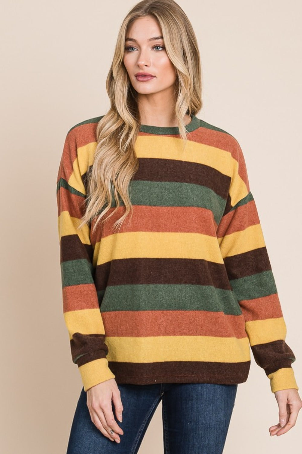 Multi-Color Striped Knit Top BomBom   