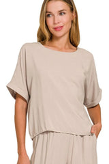 Round Neck T-Shirt and Wide Leg Pants Set ZENANA