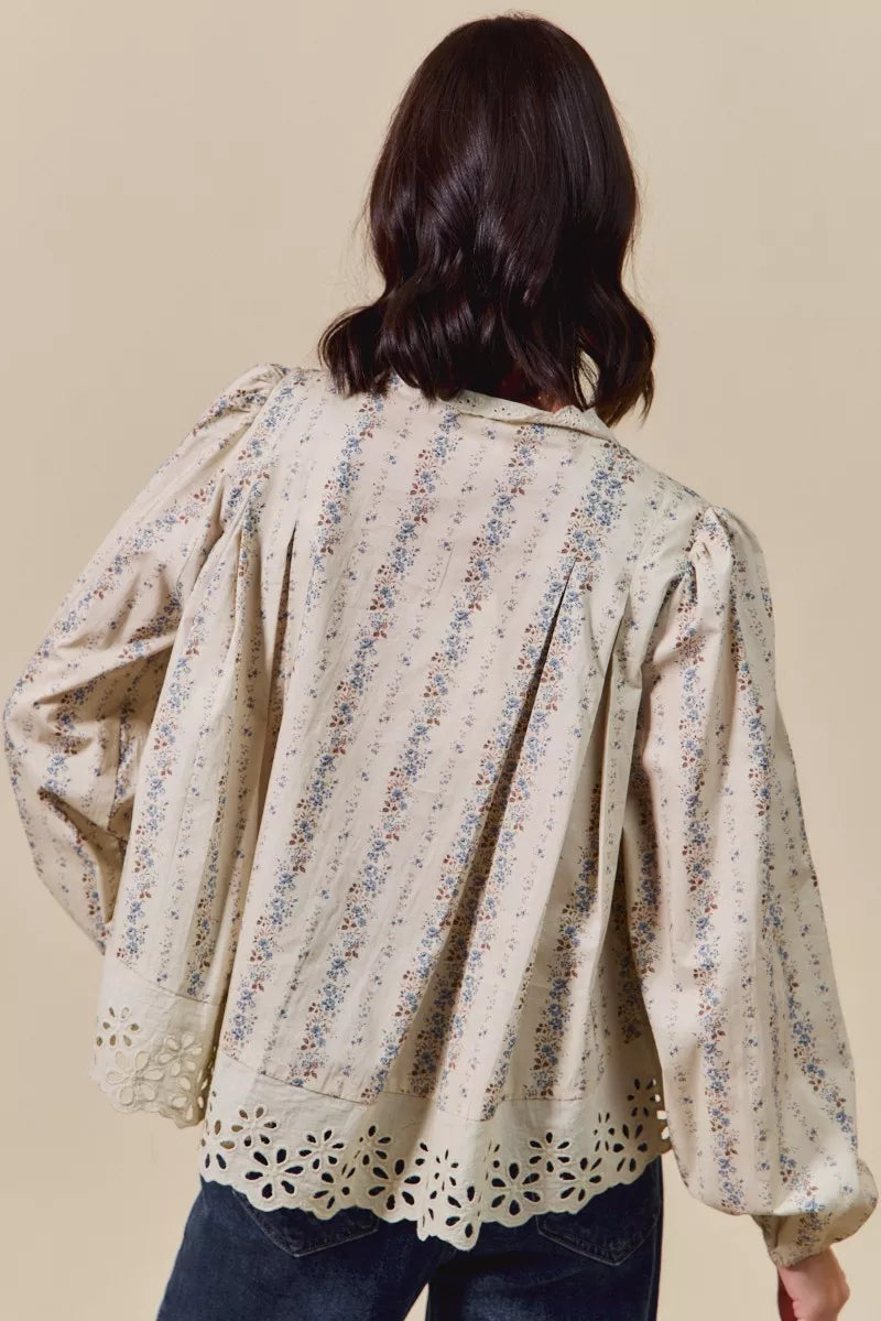 Floral Print Lace Button Down Shirt So Me