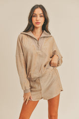 Corduroy Half Zip Top and Shorts Set Mable   