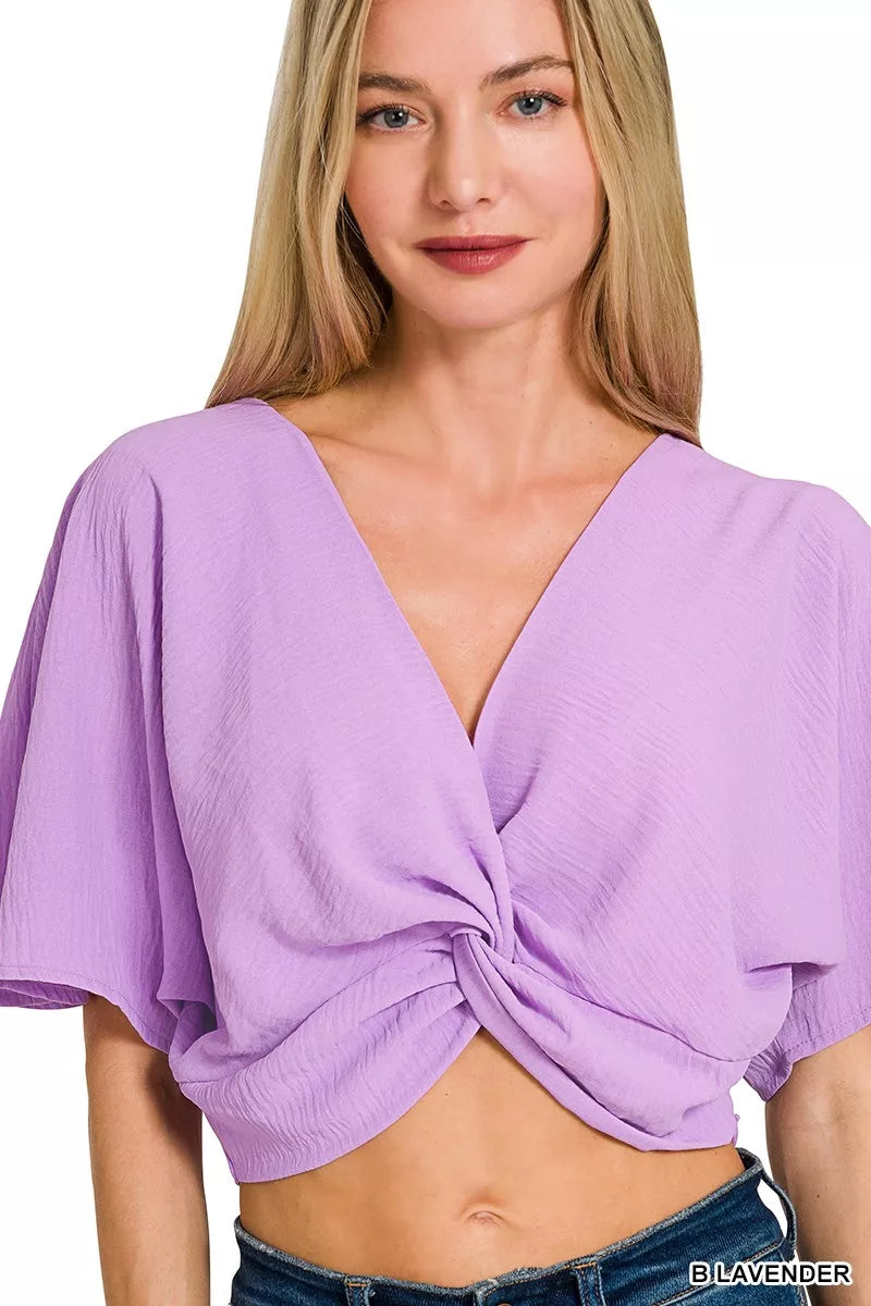 Woven Airflow Twisted Top & Wide Leg Pants Set ZENANA