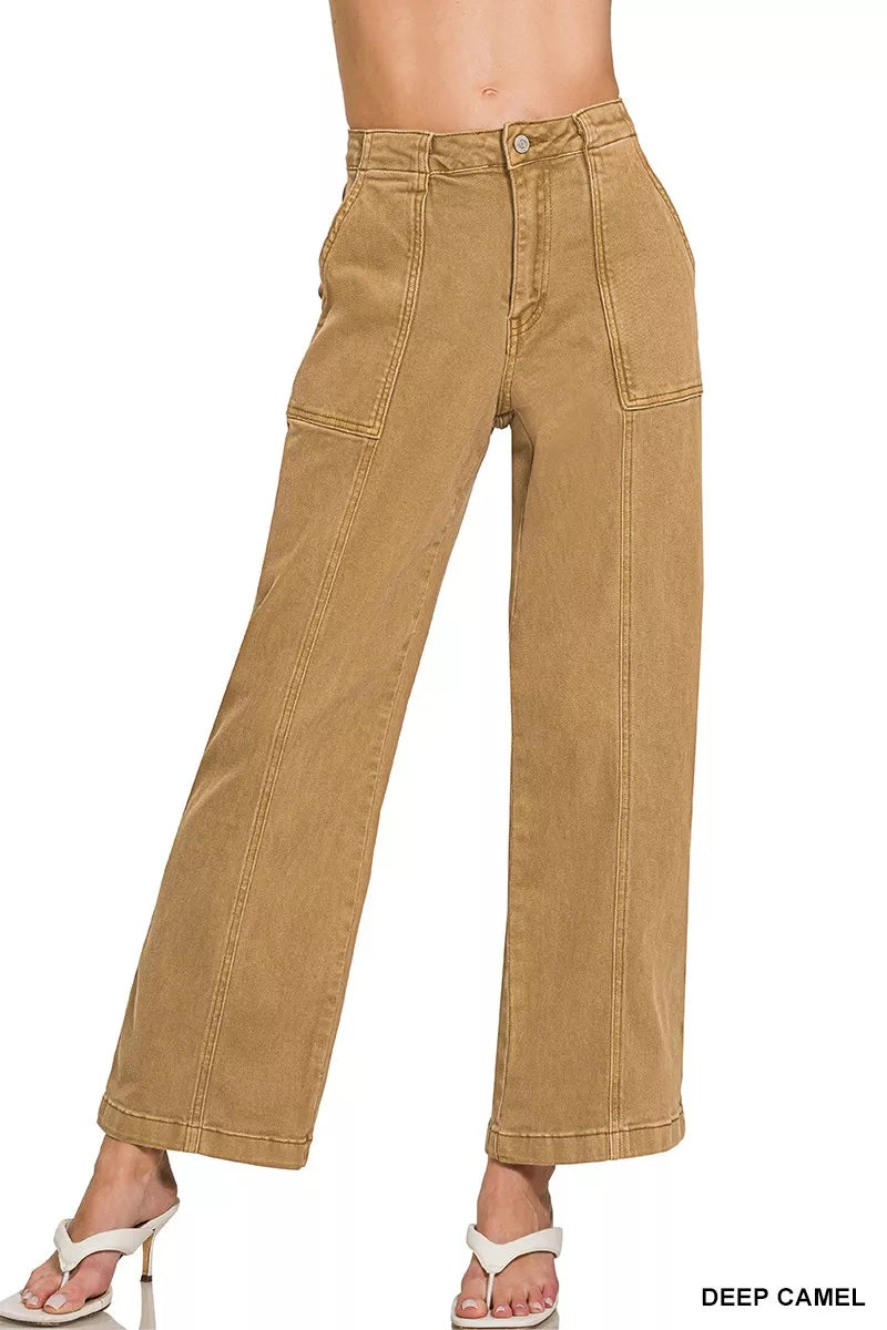 Straight Leg Utility Pocket Jeans ZENANA DEEP CAMEL S