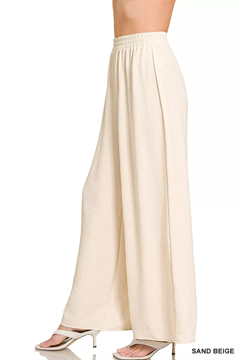 Woven Airflow Elastic Waistband Pants ZENANA