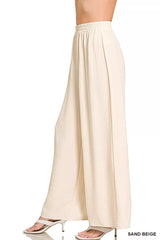 Woven Airflow Elastic Waistband Pants ZENANA