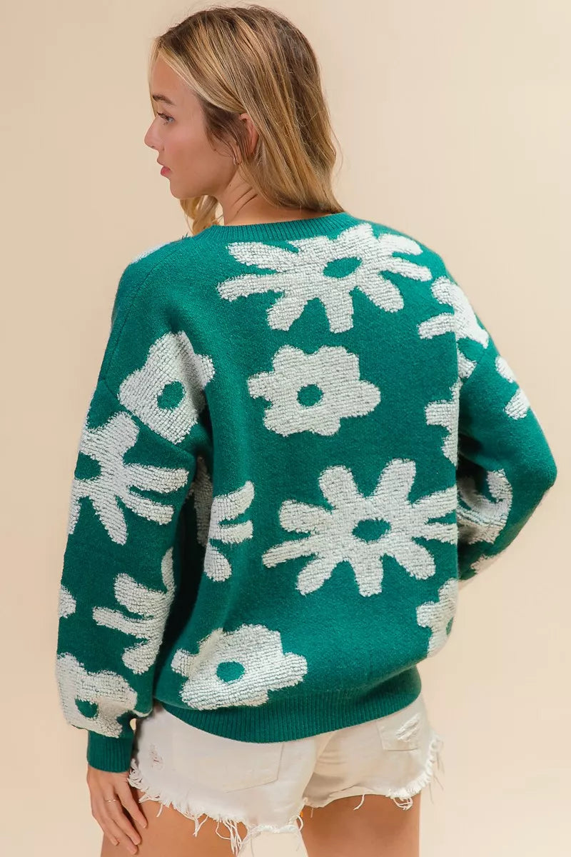 Flower Pattern Long Sleeves Sweater Top BiBi