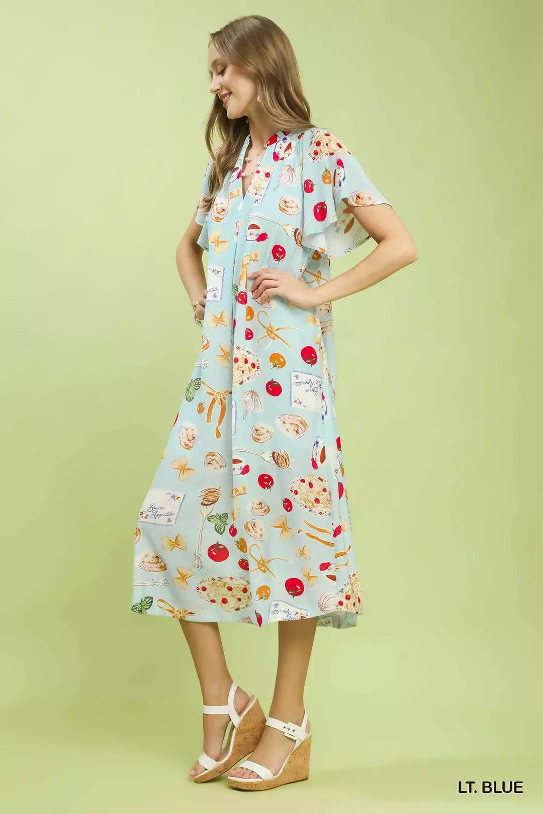 Abstract Print Flutter Sleeve Midi Dress Umgee
