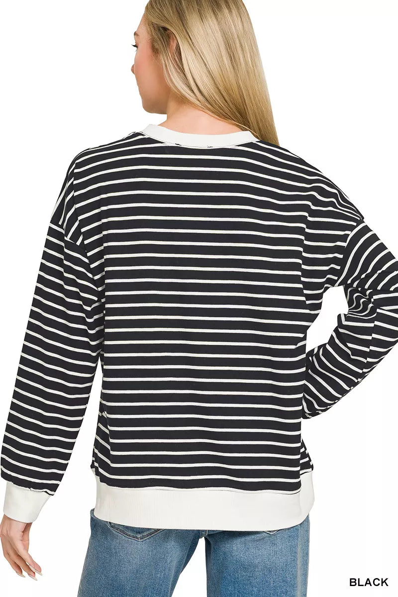 Contrast Striped Round Neck Sweatshirt ZENANA