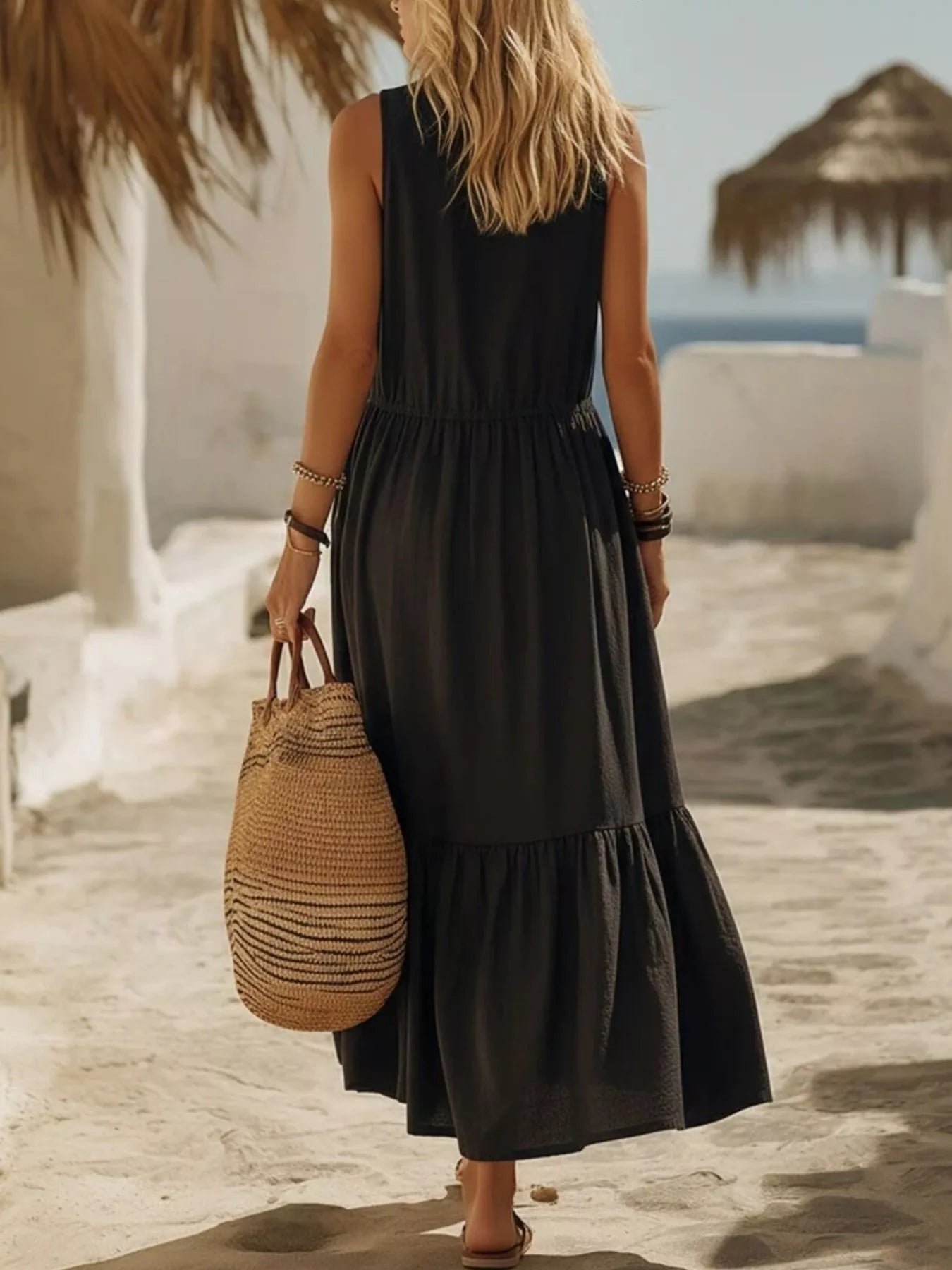 Sleeveless Zipper‑Front Pocket Ruffle Hem Maxi Dress (Regular & Plus) Simmer & Fay