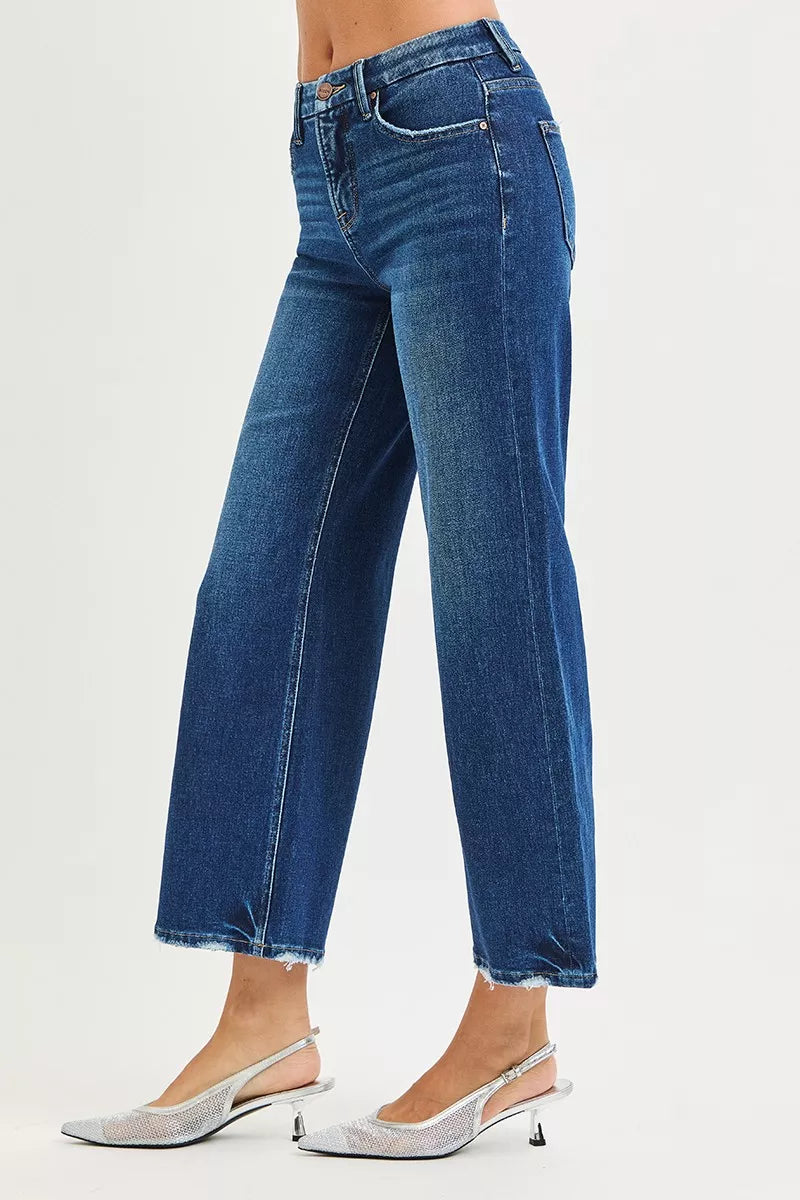 Tummy Control 4 Way Stretch High Rise Crop Wide Leg Jeans Risen