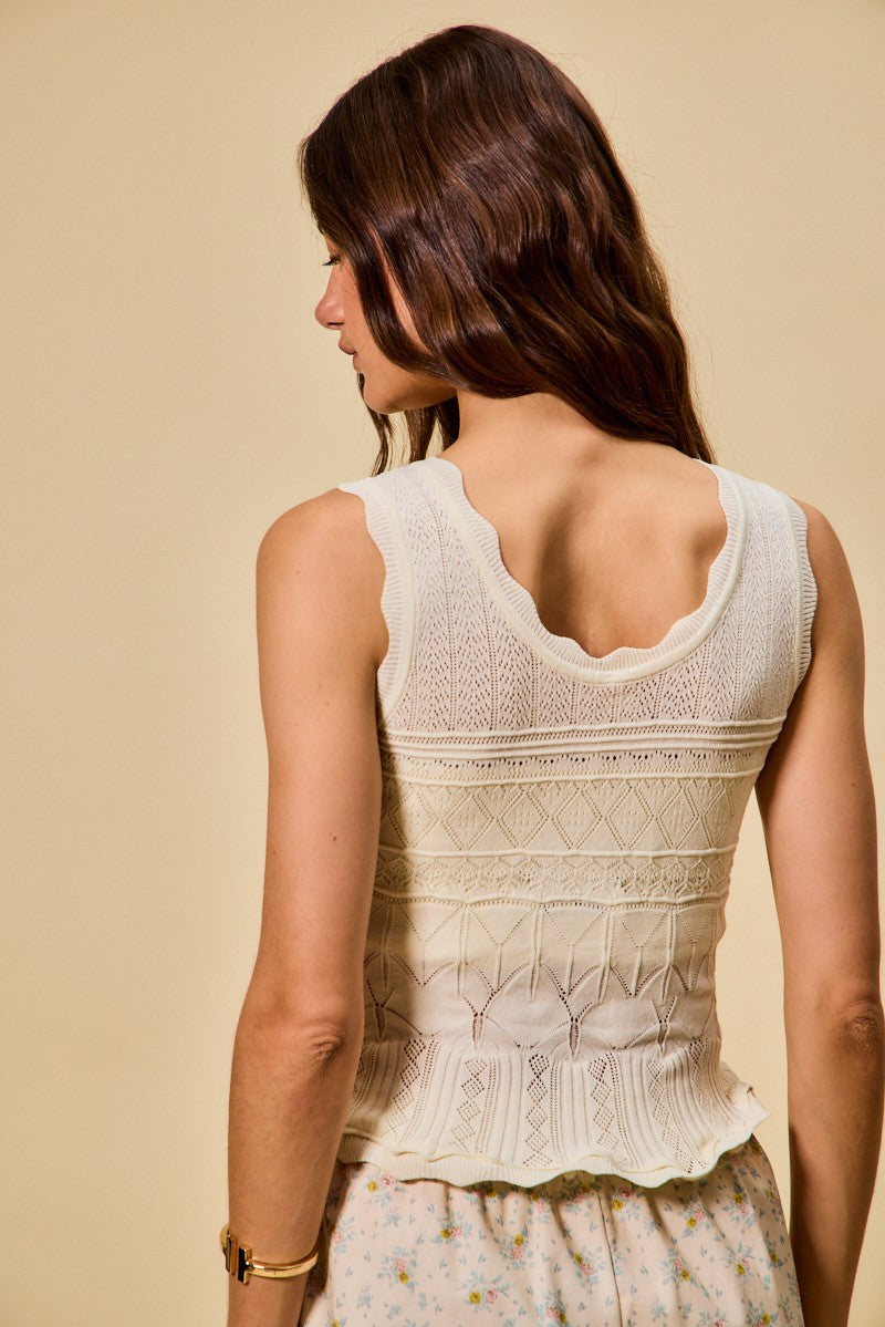 Scallop Ribbed Sleeveless Knit Top So Me