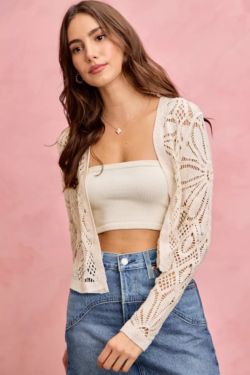 Crochet Knit Long Sleeves Cardigan Sweater So Me