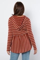 Be Stage Full Size Drawstring Striped Babydoll Hoodie Trendsi