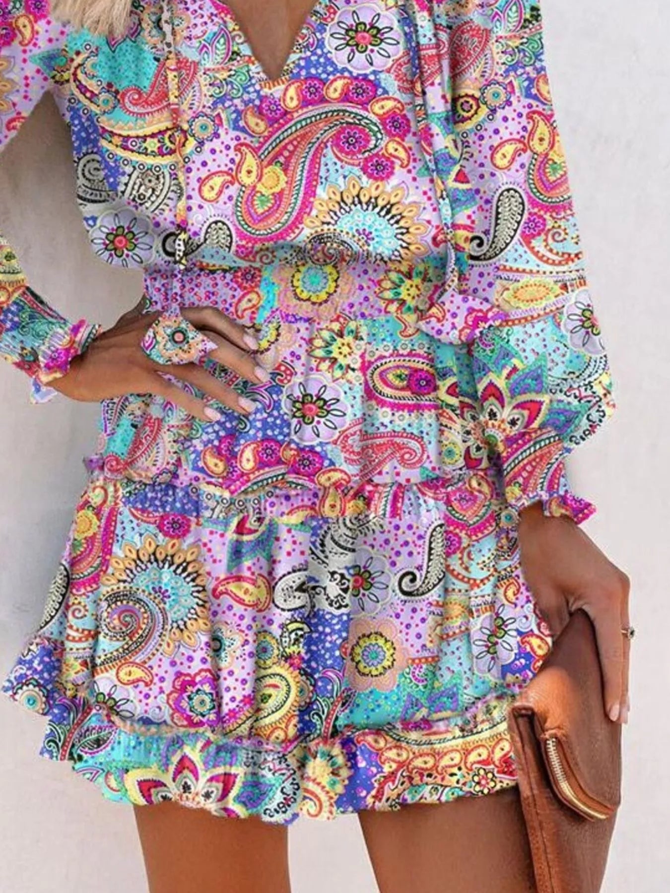 Tie Neck Lantern Sleeve Dress Simmer & Fay