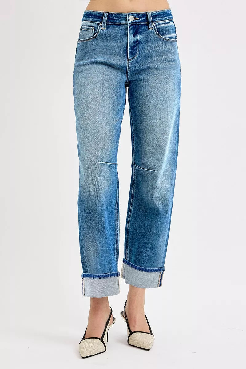 Slouchy Crop Barrel Cuffed Jeans Risen