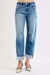 Slouchy Crop Barrel Cuffed Jeans Risen