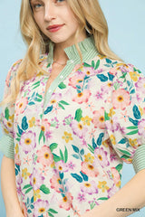 Floral Print Jacquard Ruffle Top Umgee