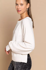 Round Neck Backless Sweater with Ribbed Edge POL