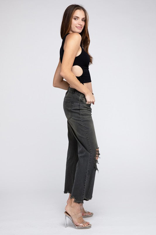 Distressed Vintage Washed Wide Leg Pants BiBi   