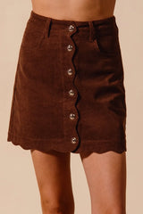 Scallop Buttoned Front Corduroy Mini Skirt So Me MOCHA L