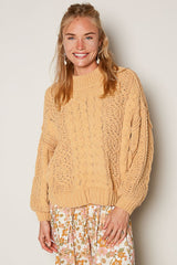 Mock Neck Cable Knit Sweater POL Honey Gold S 