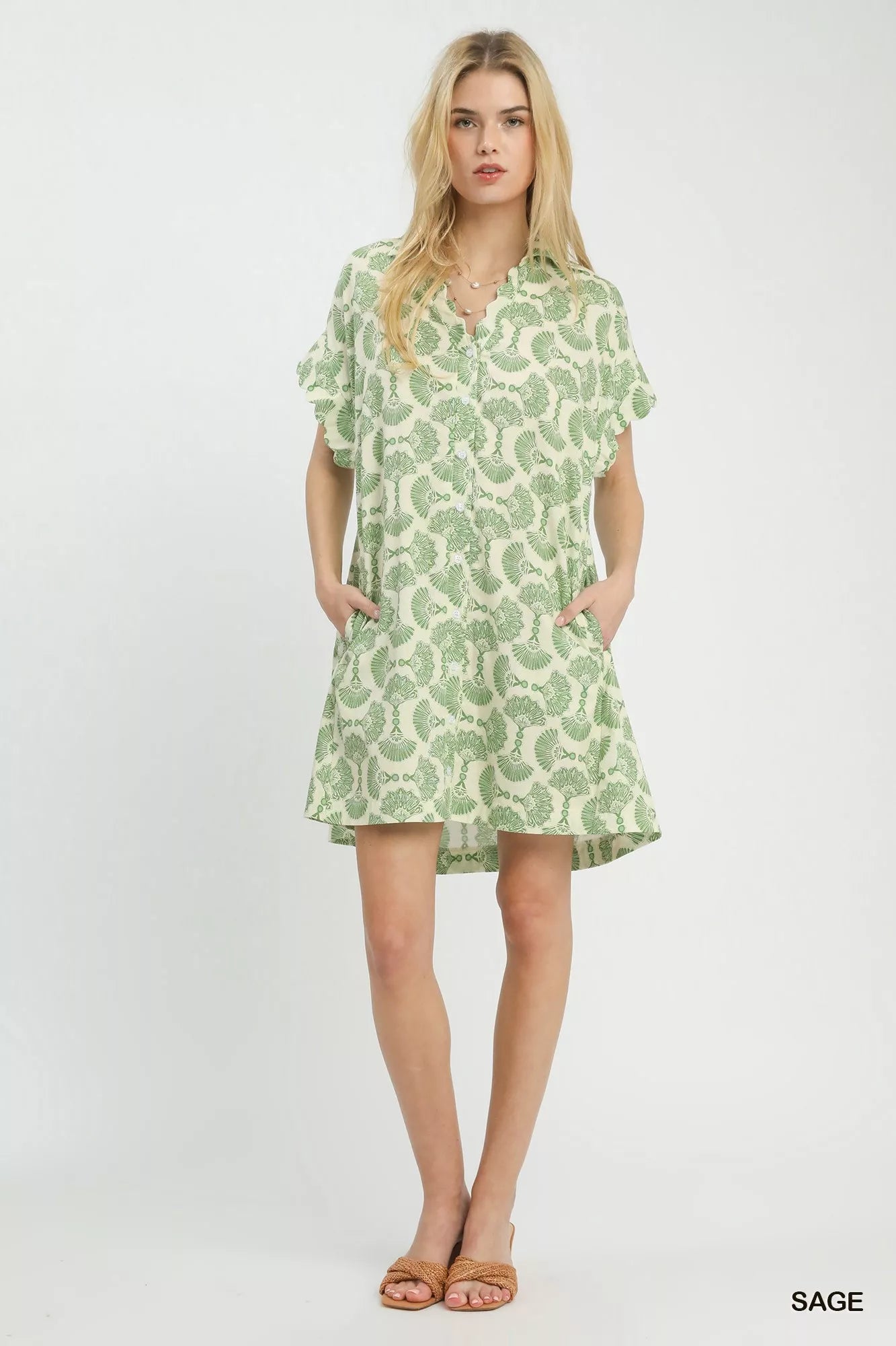 Printed Button Front Shirt Dress Umgee