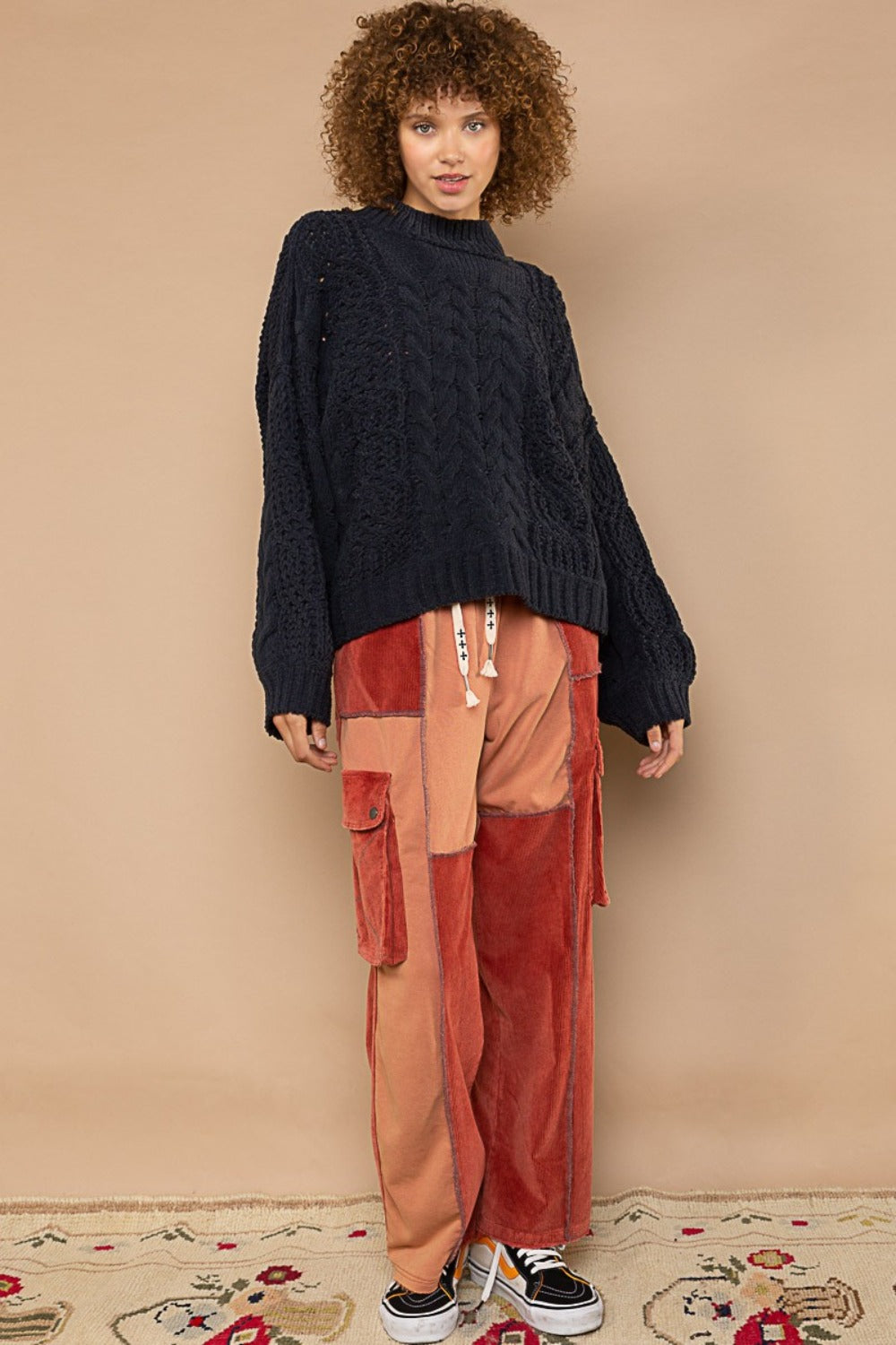 Mock Neck Cable Knit Sweater POL   