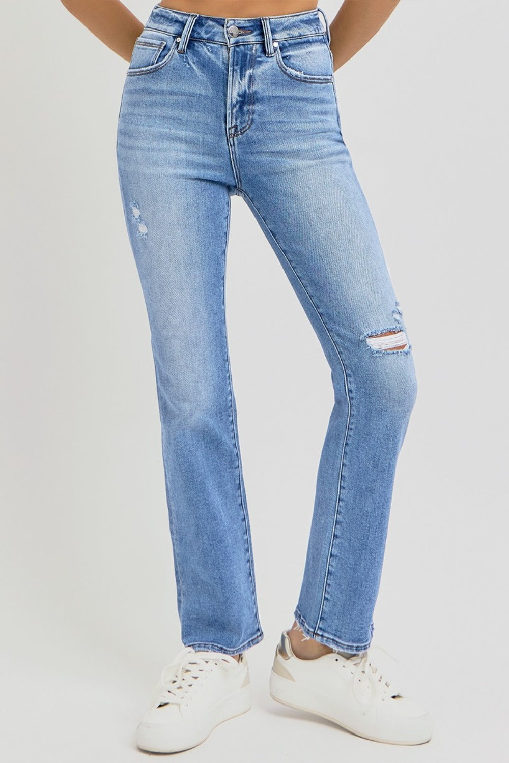 Distressed High-Rise Ankle Straight Jeans Risen   