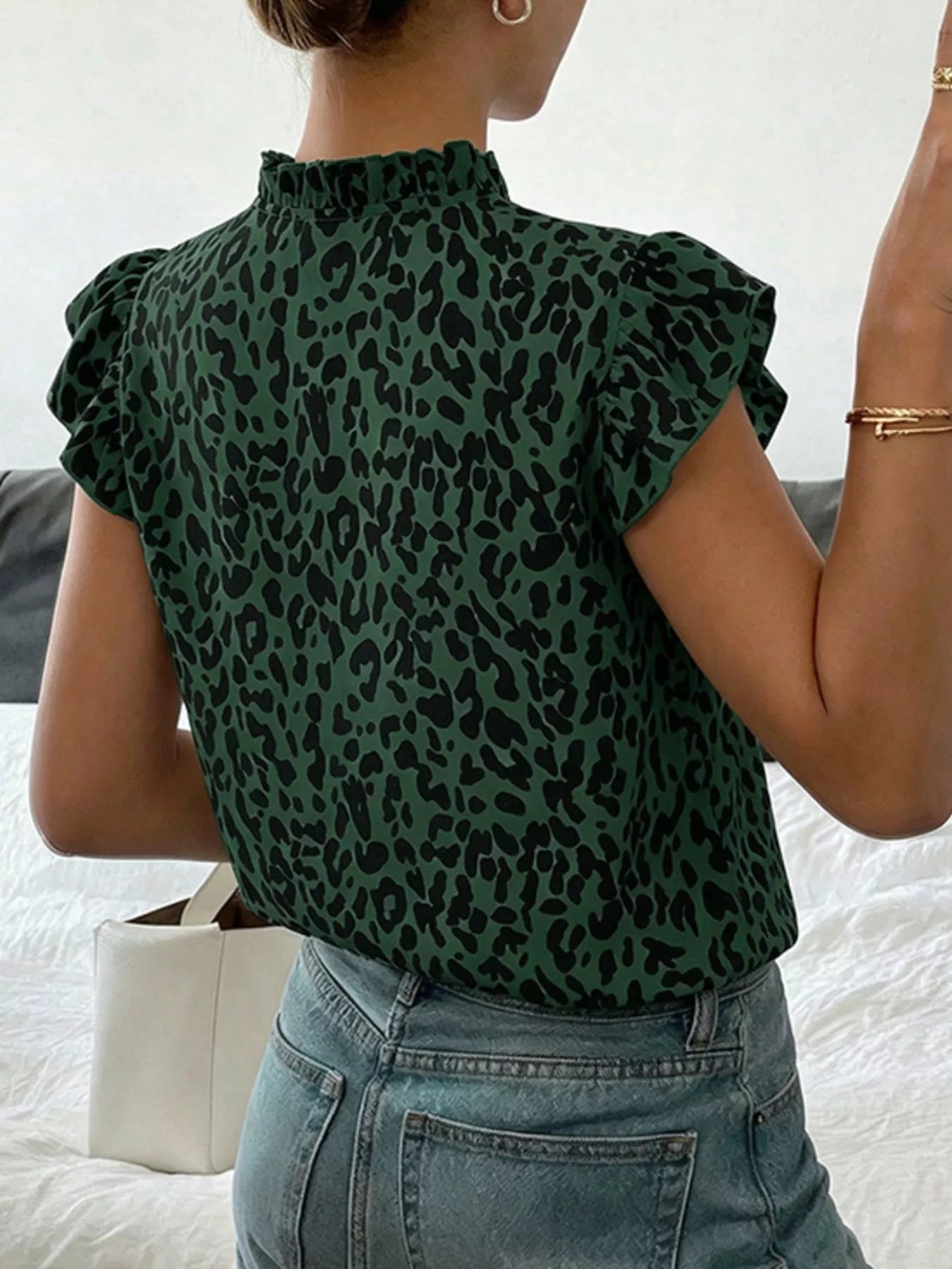 Leopard Print Ruffle Sleeve Blouse Simmer & Fay