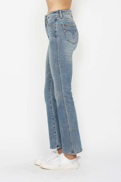 Tummy Control Back Embroidered Pocketed Bootcut Jeans Judy Blue