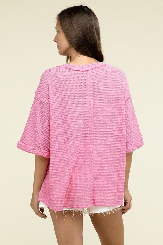 Brushed Waffle Relaxed 3/4 Sleeve Top ZENANA   