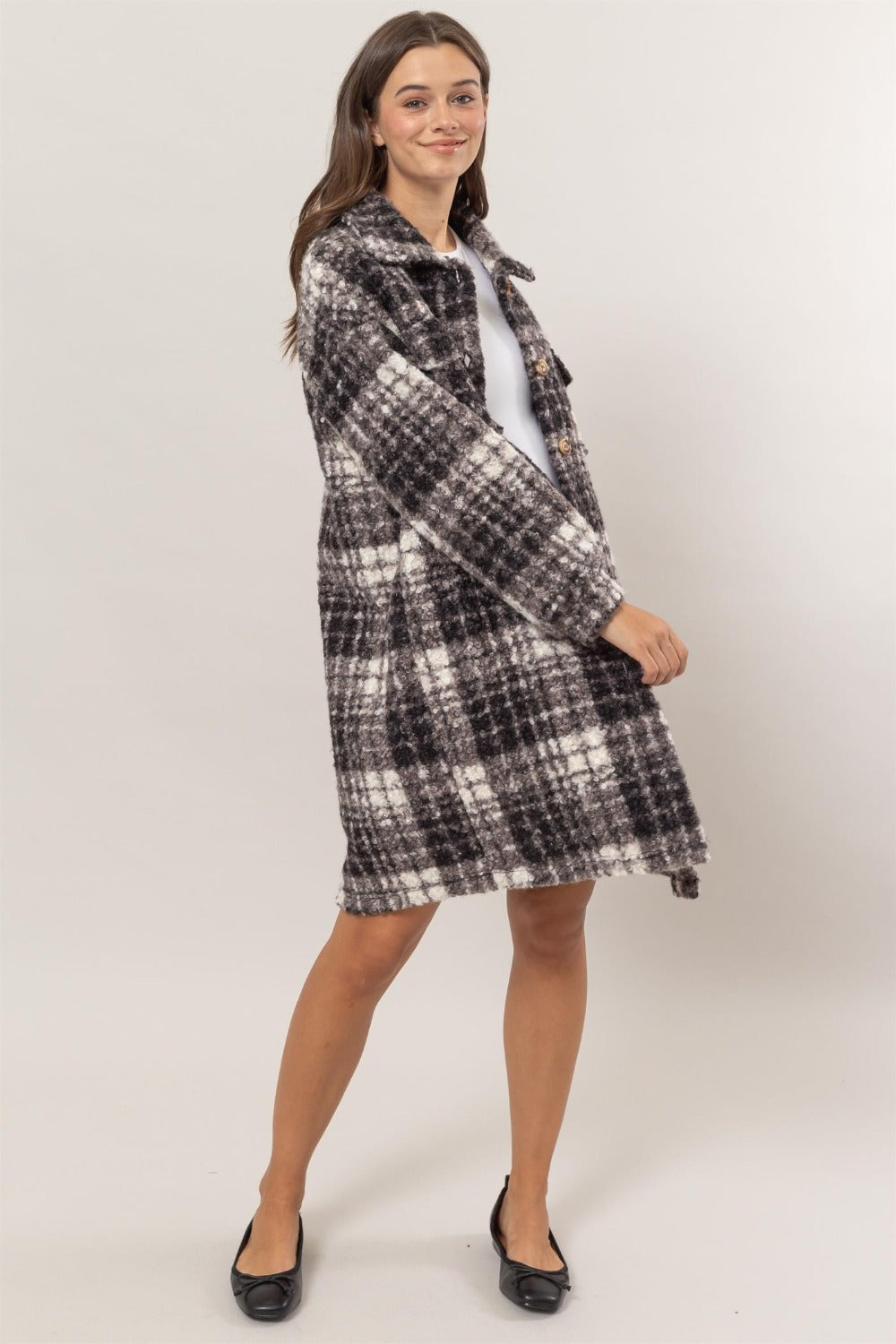 Plaid Button Down Longline Shacket HYFVE   