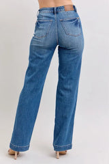 High Waist Contrast Thread Straight Jeans With Plus Size Judy Blue
