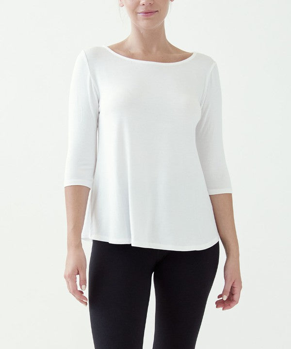 Bamboo Boatneck Elbow Sleeve Top Fabina IVORY S 