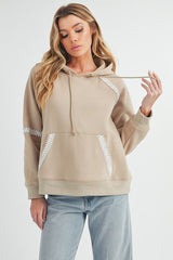 Lace Detail Drawstring Hoodie with Kangaroo Pocket Aemi + Co