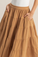 Double Gauze Tiered Midi Skirt with Pockets HYFVE