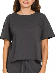 Cotton Slub Short Sleeve Tee and Pants Set ZENANA
