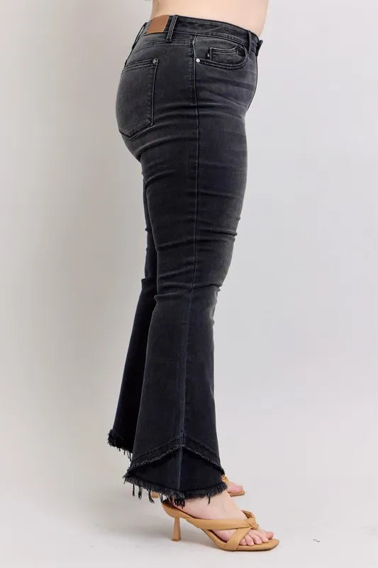 High Waist Flare W/ Mock Fray Tulip Hem Plus Size Judy Blue