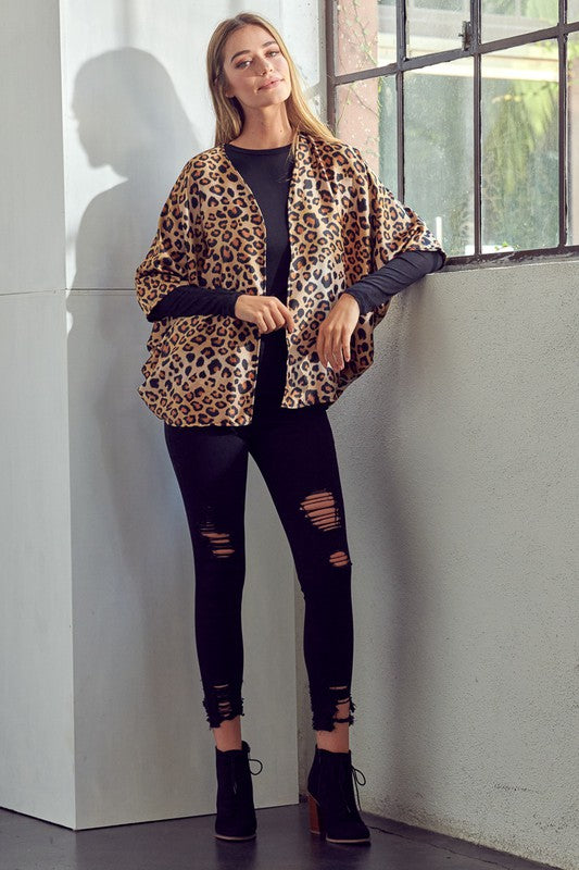 Cheetah Print Dropped Kimono Cardigan - Plus e Luna   