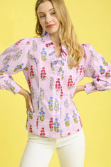 Floral Print Lantern Sleeve Button Down Shirt Umgee