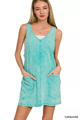 Acid Washed Overall Knit Mini Dress ZENANA TURQUOISE S