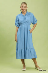 Ruffle V-Neck Midi Dress Umgee PERI BLUE S