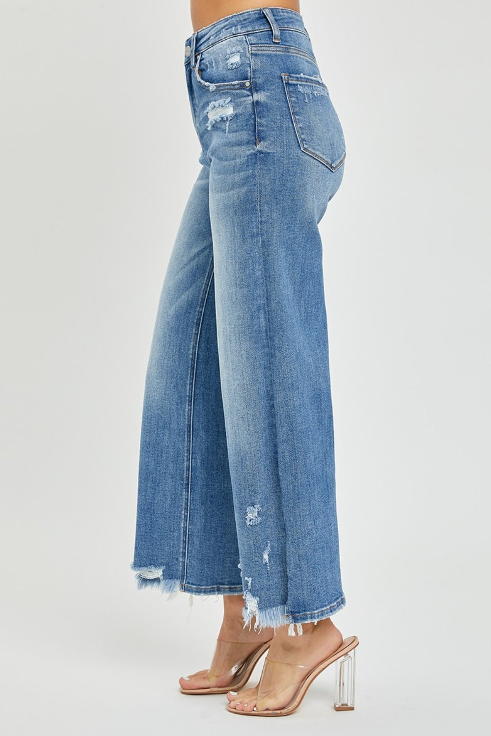 High Rise Side Slit Raw Hem Cropped Jeans Risen   