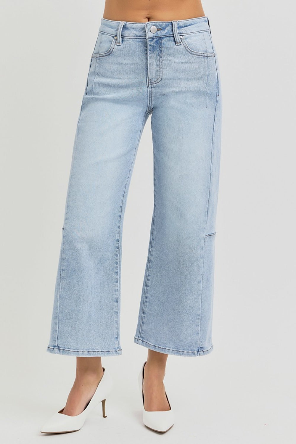 High Rise Seamed Detail Wide Leg Crop Jeans Risen   