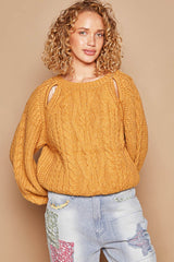 Cable Knit Cutout Long Sleeve Sweater POL   