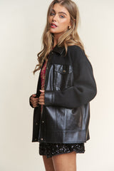 Faux Leather Sherpa Contrast Snap Down Jacket J.NNA   