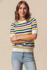 Mardi Gras Crew Neck Stripe Breathable Sweater So Me